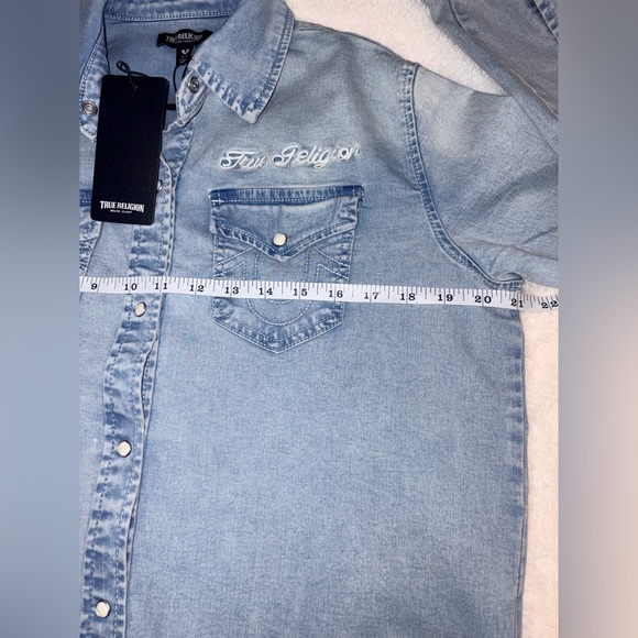 NWT True Religion Light Bliss Wash Logo Georgia Long Sleeve Denim Shirt Sz Small - Picture 10 of 12